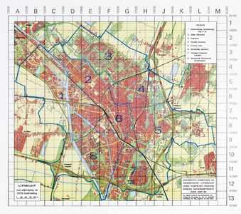 214247 Plattegrond van de stad van Utrecht met directe omgeving; met weergave van het stratenplan en bebouwing, wegen, ...